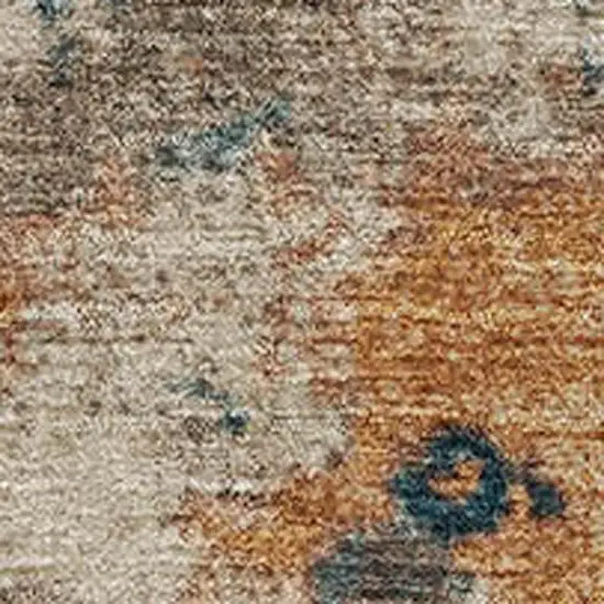 Beige Copper And Blue Abstract Washable Area Rug With UV Protection Photo 3