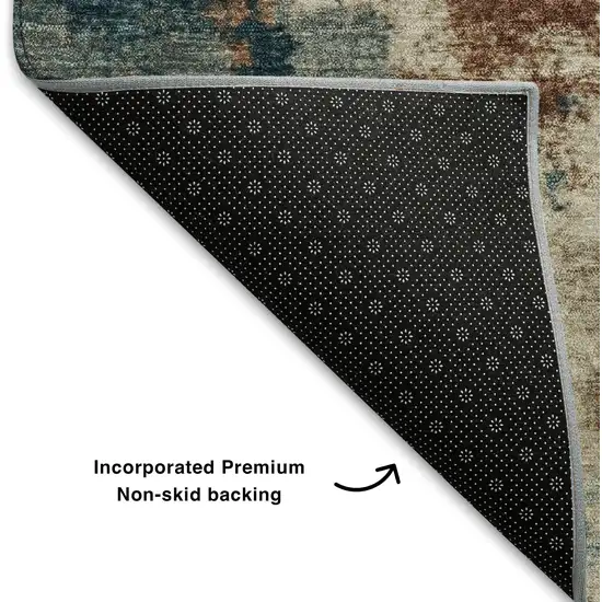 Beige Copper And Blue Abstract Washable Area Rug With UV Protection Photo 6