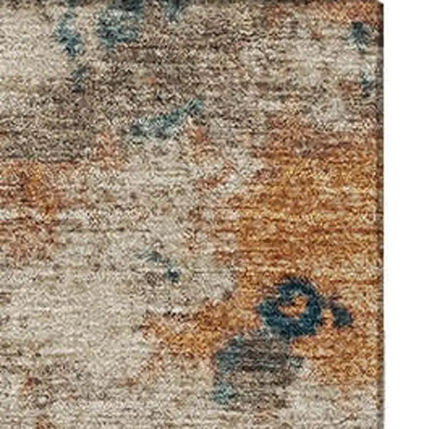 Beige Copper And Blue Abstract Washable Area Rug With UV Protection Photo 4