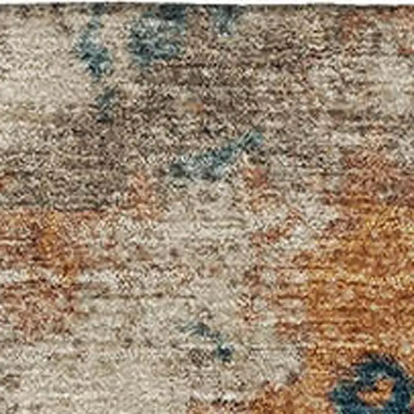 Beige Copper And Blue Abstract Washable Area Rug With UV Protection Photo 3