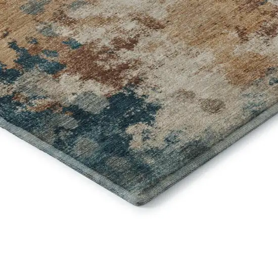 Beige Copper And Blue Abstract Washable Area Rug With UV Protection Photo 8