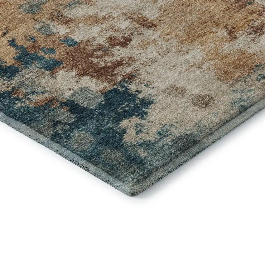 Beige Copper And Blue Abstract Washable Area Rug With UV Protection Photo 8
