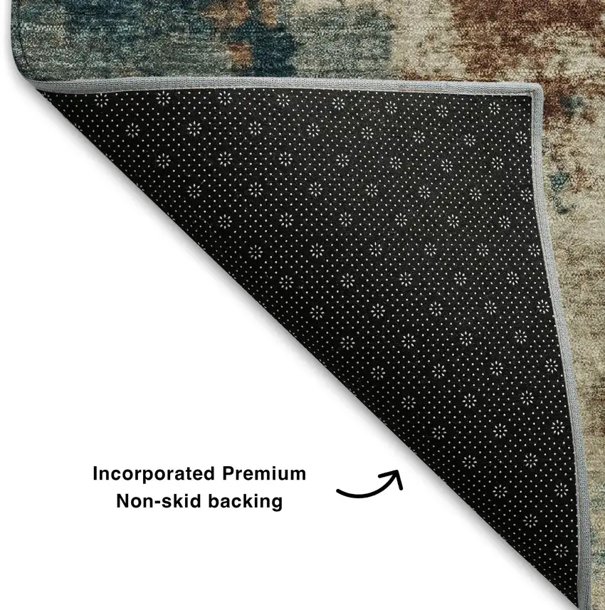 Beige Copper And Blue Abstract Washable Area Rug With UV Protection Photo 7