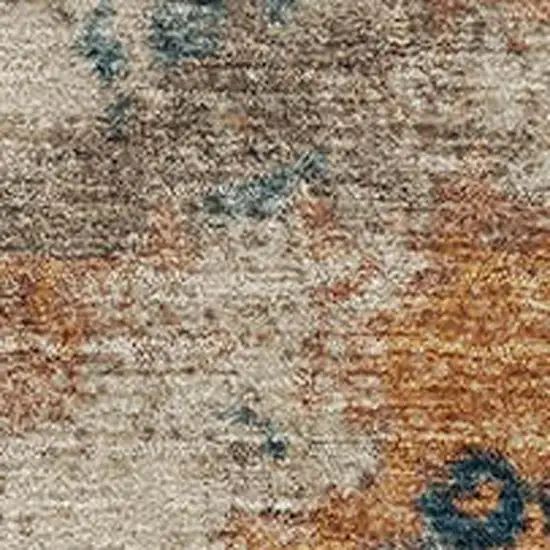 Beige Copper And Blue Abstract Washable Area Rug With UV Protection Photo 3