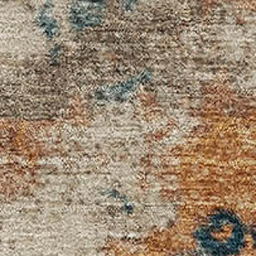 Beige Copper And Blue Abstract Washable Area Rug With UV Protection Photo 3