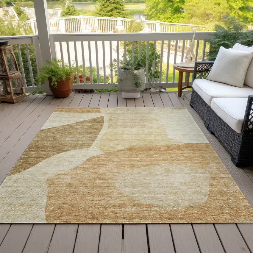 Beige Copper And Brown Abstract Washable Indoor Outdoor Area Rug Photo 6