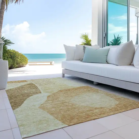 Beige Copper And Brown Abstract Washable Indoor Outdoor Area Rug Photo 9