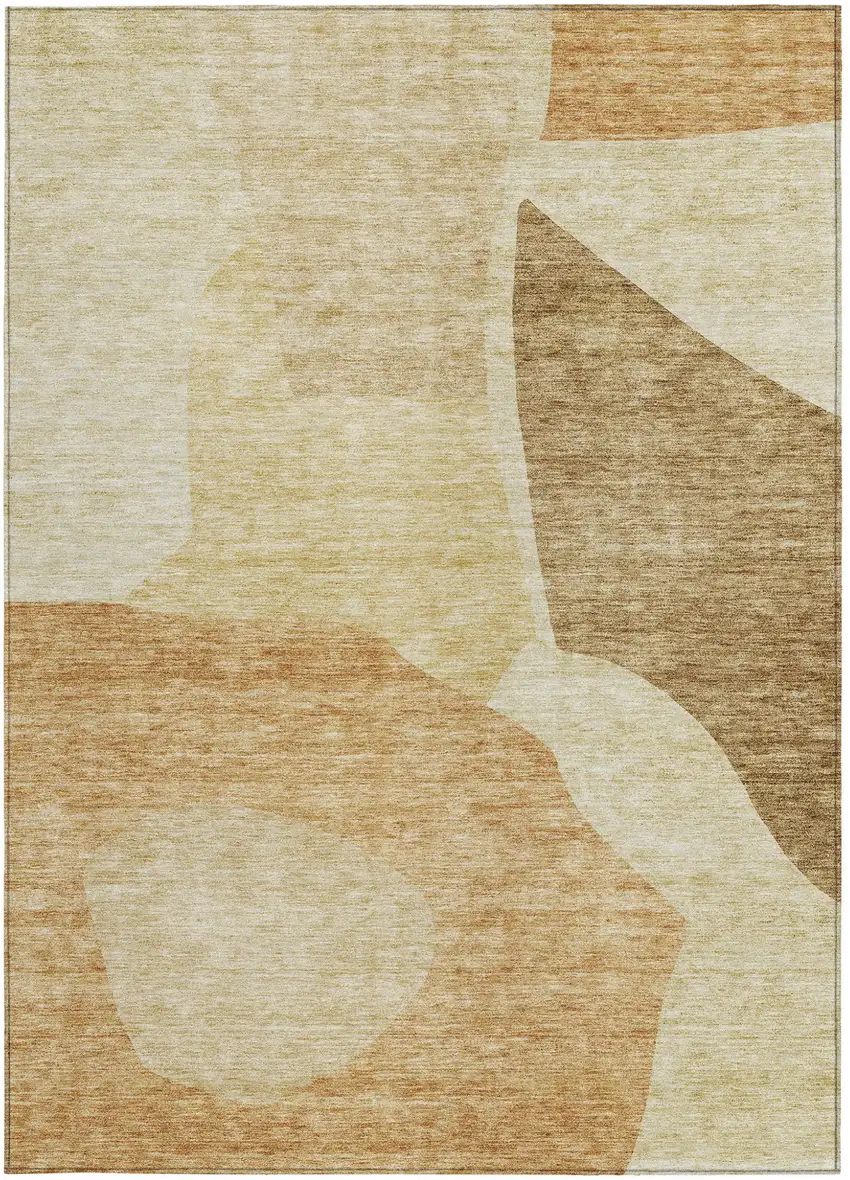 Beige Copper And Brown Abstract Washable Indoor Outdoor Area Rug Photo 5
