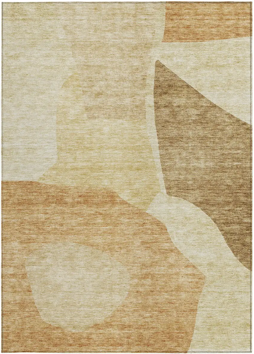 Beige Copper And Brown Abstract Washable Indoor Outdoor Area Rug Photo 5