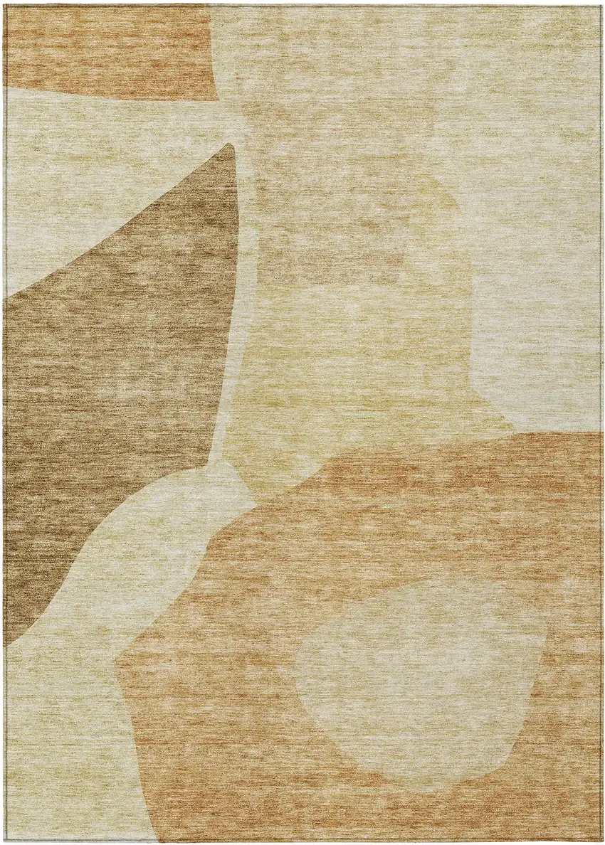 Beige Copper And Brown Abstract Washable Indoor Outdoor Area Rug Photo 2