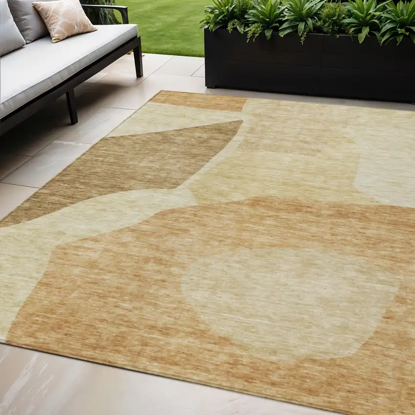 Beige Copper And Brown Abstract Washable Indoor Outdoor Area Rug Photo 1