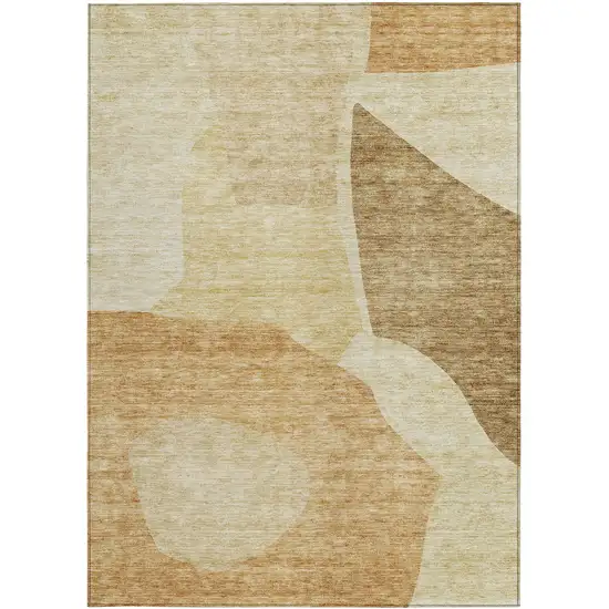 Beige Copper And Brown Abstract Washable Indoor Outdoor Area Rug Photo 6