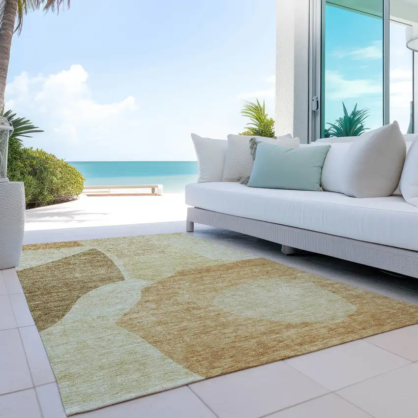 Beige Copper And Brown Abstract Washable Indoor Outdoor Area Rug Photo 9