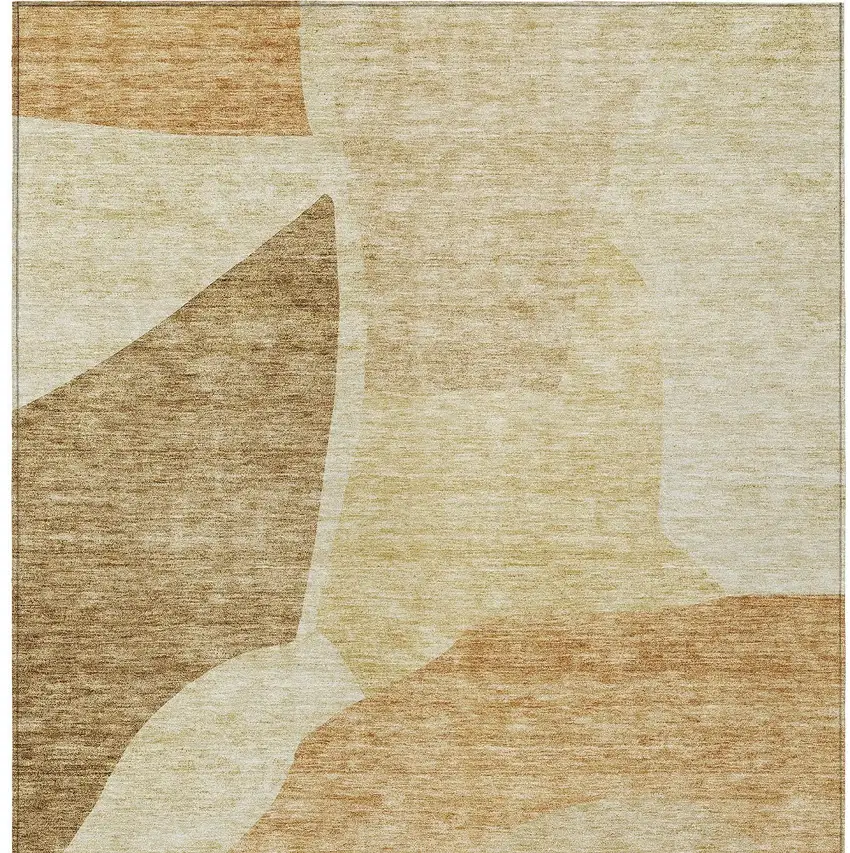 Beige Copper And Brown Abstract Washable Indoor Outdoor Area Rug Photo 7