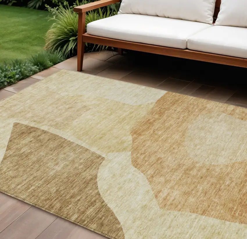 Beige Copper And Brown Abstract Washable Indoor Outdoor Area Rug Photo 1