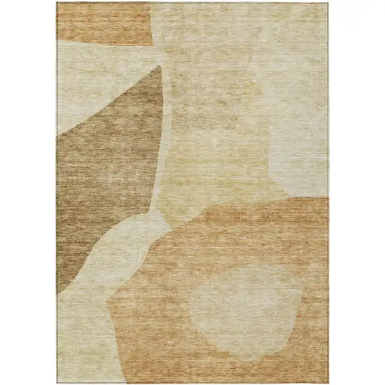 Beige Copper And Brown Abstract Washable Indoor Outdoor Area Rug Photo 2
