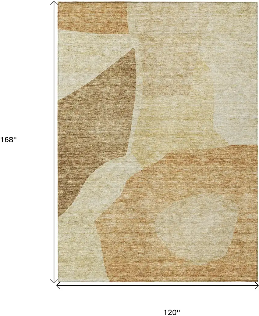 Beige Copper And Brown Abstract Washable Indoor Outdoor Area Rug Photo 3