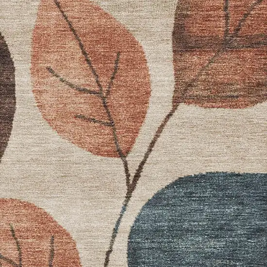 Beige Copper And Denim Blue Floral Washable Area Rug With UV Protection Photo 3