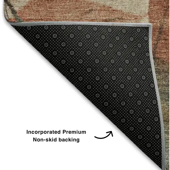 Beige Copper And Denim Blue Floral Washable Area Rug With UV Protection Photo 7