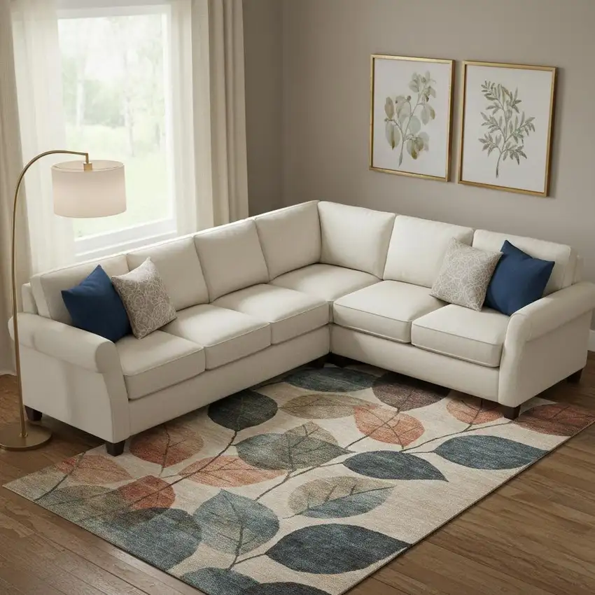 Beige Copper And Denim Blue Floral Washable Area Rug With UV Protection Photo 2