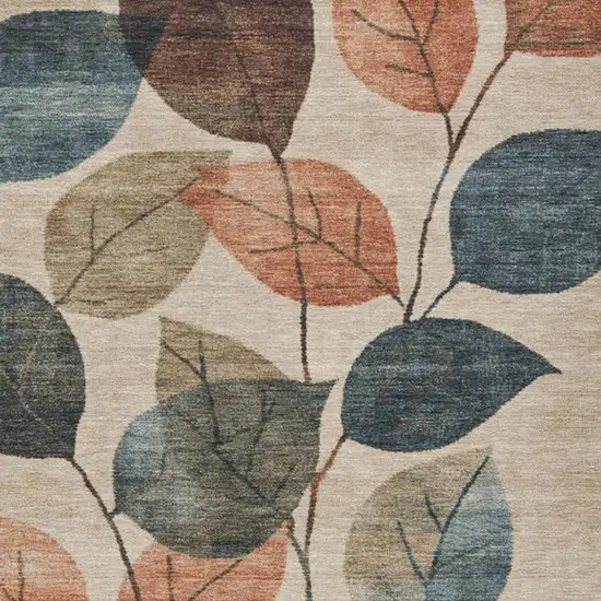 Beige Copper And Denim Blue Floral Washable Indoor Outdoor Area Rug Photo 8