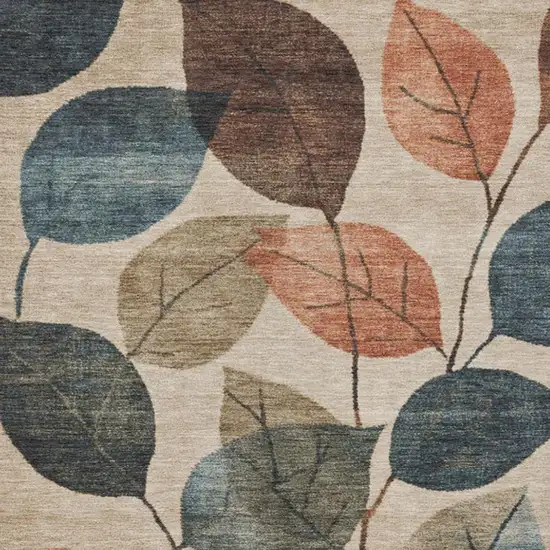 Beige Copper And Denim Blue Floral Washable Indoor Outdoor Area Rug Photo 3