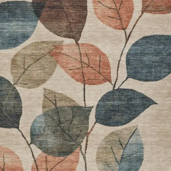 Beige Copper And Denim Blue Floral Washable Indoor Outdoor Area Rug Photo 4