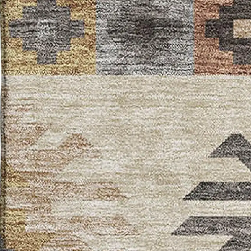 Beige Copper And Gold Southwestern Washable Area Rug With UV Protection Photo 2