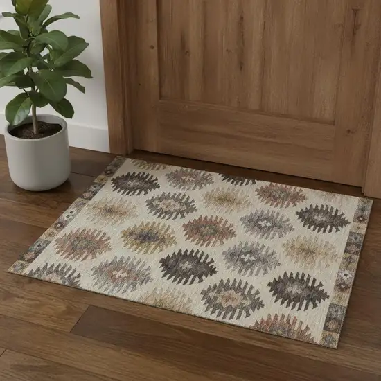 Beige Copper And Gold Southwestern Washable Area Rug With UV Protection Photo 1