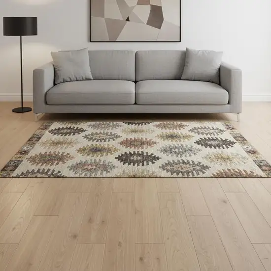 Beige Copper And Gold Southwestern Washable Area Rug With UV Protection Photo 2