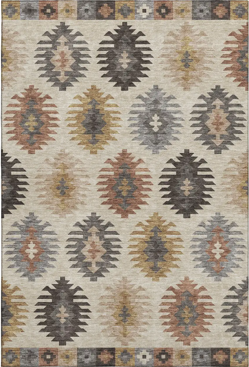 Beige Copper And Gold Southwestern Washable Area Rug With UV Protection Photo 1