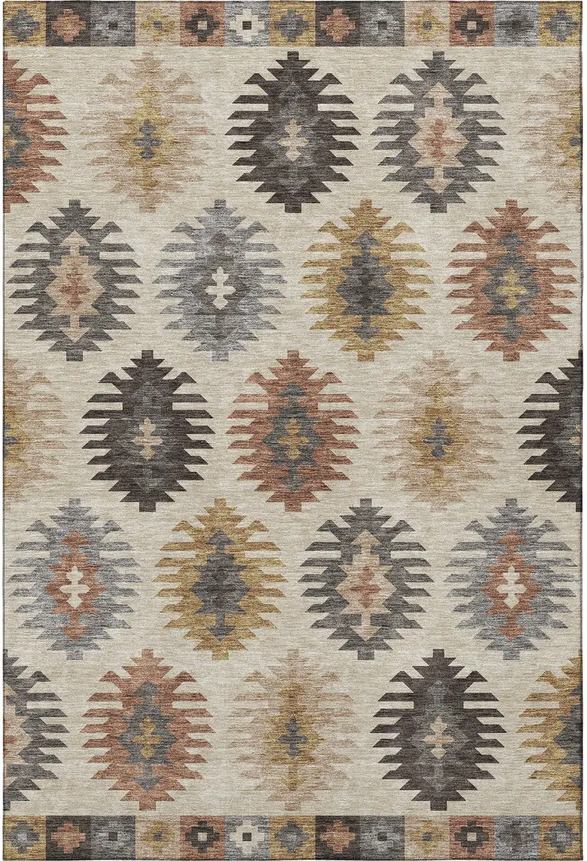 Beige Copper And Gold Southwestern Washable Area Rug With UV Protection Photo 3