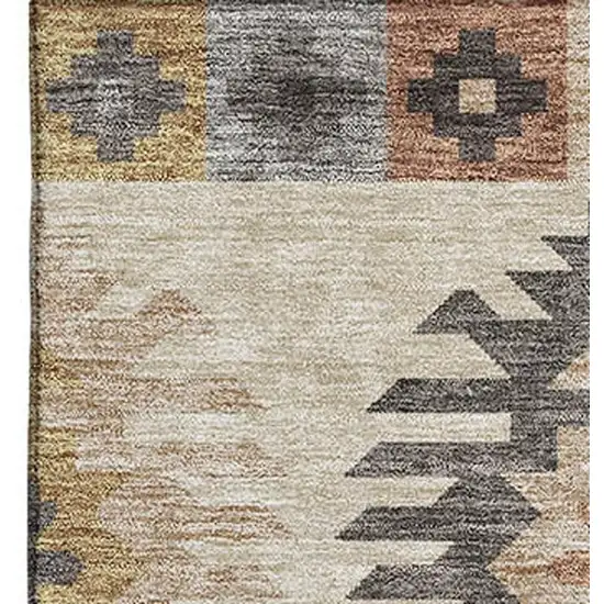 Beige Copper And Gold Southwestern Washable Area Rug With UV Protection Photo 2
