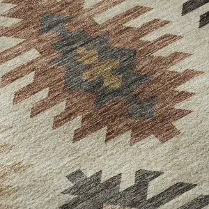 Photo of Beige Copper And Gold Southwestern Washable Area Rug With UV Protection