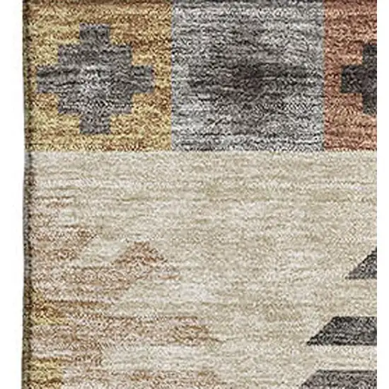 Beige Copper And Gold Southwestern Washable Area Rug With UV Protection Photo 2