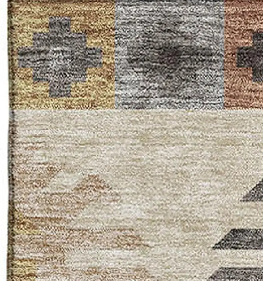 Beige Copper And Gold Southwestern Washable Area Rug With UV Protection Photo 2