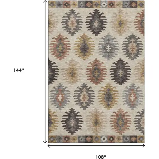 Beige Copper And Gold Southwestern Washable Area Rug With UV Protection Photo 9