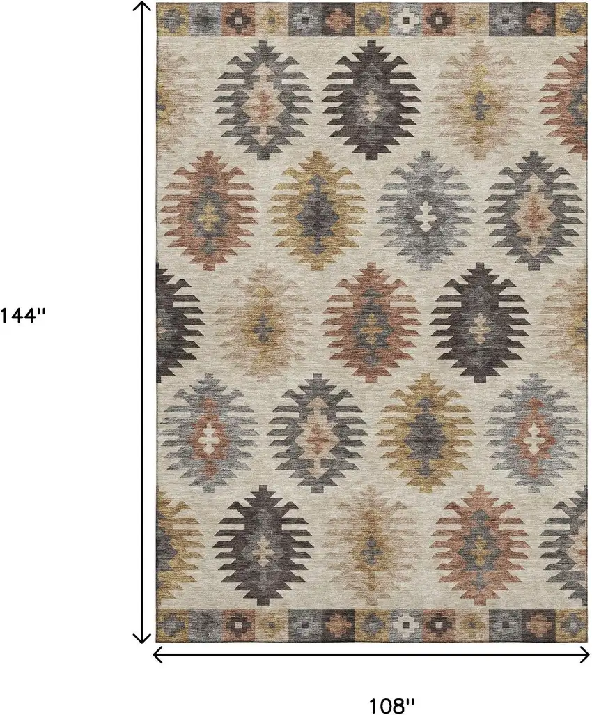 Beige Copper And Gold Southwestern Washable Area Rug With UV Protection Photo 9