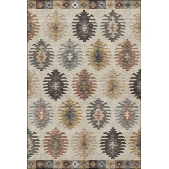 Beige Copper And Gold Southwestern Washable Area Rug With UV Protection Photo 2