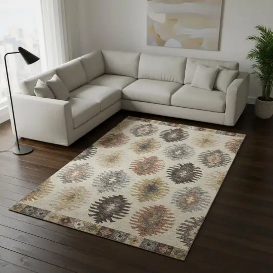 Beige Copper And Gold Southwestern Washable Area Rug With UV Protection Photo 2