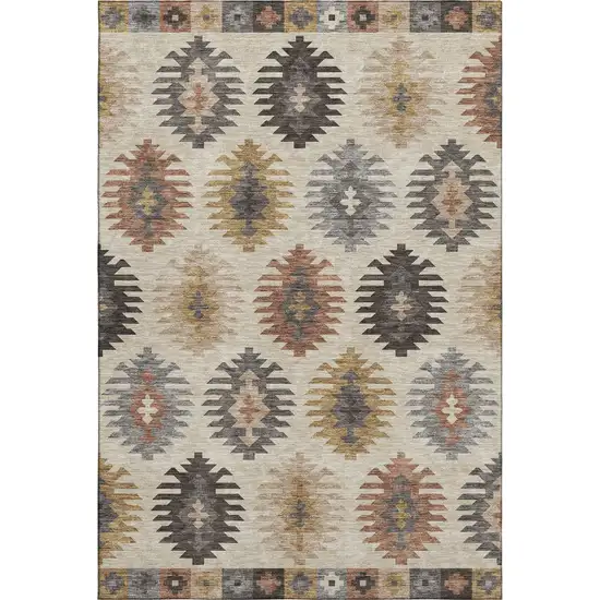 Beige Copper And Gold Southwestern Washable Area Rug With UV Protection Photo 1