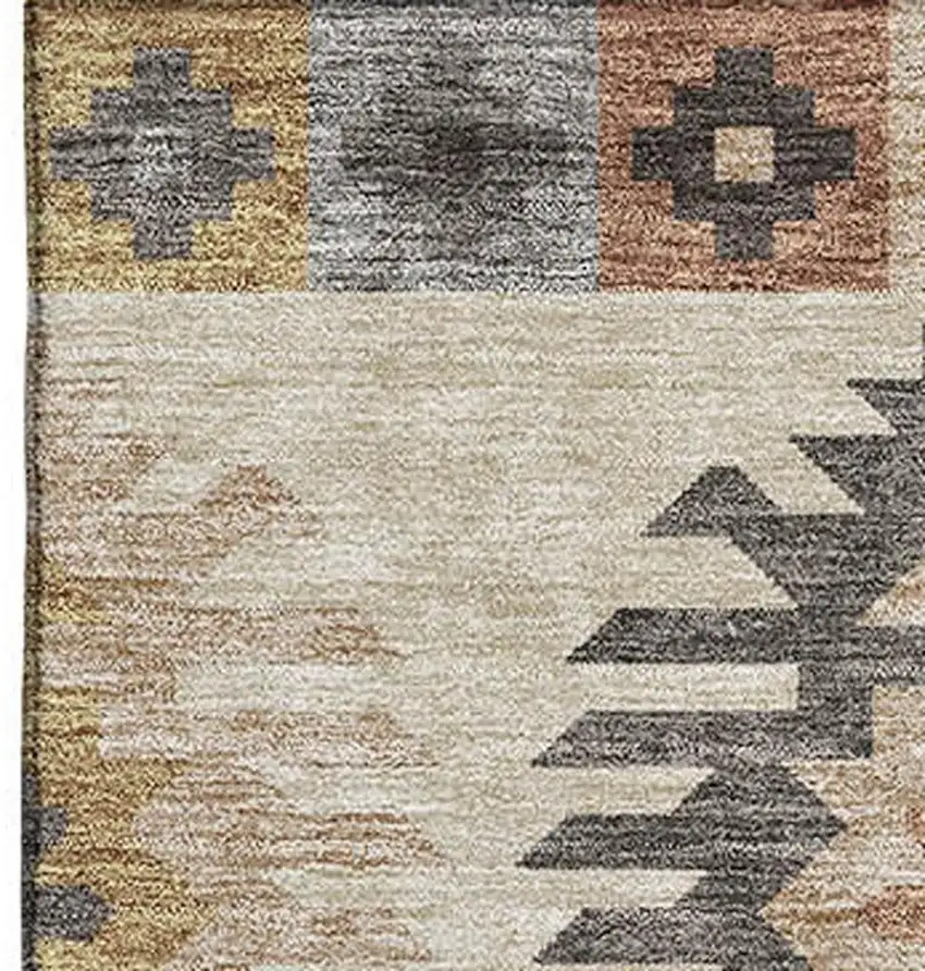Beige Copper And Gold Southwestern Washable Area Rug With UV Protection Photo 3