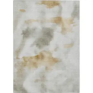 Photo of Beige Copper And Gray Abstract Washable Indoor Outdoor Area Rug