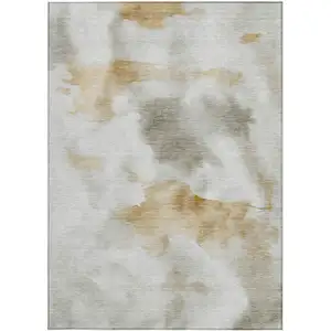 Photo of Beige Copper And Gray Abstract Washable Indoor Outdoor Area Rug