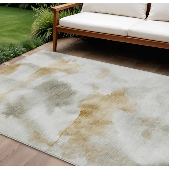 Beige Copper And Gray Abstract Washable Indoor Outdoor Area Rug Photo 2