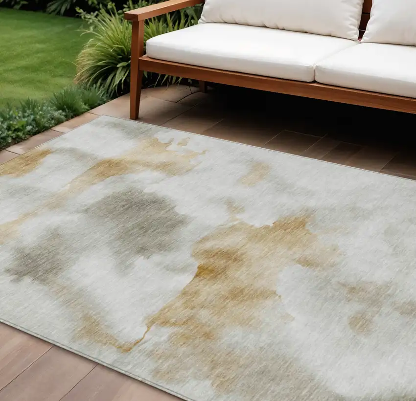 Beige Copper And Gray Abstract Washable Indoor Outdoor Area Rug Photo 2