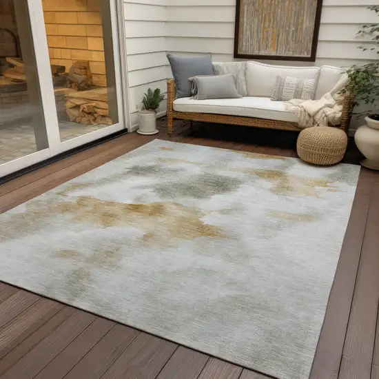 Beige Copper And Gray Abstract Washable Indoor Outdoor Area Rug Photo 6