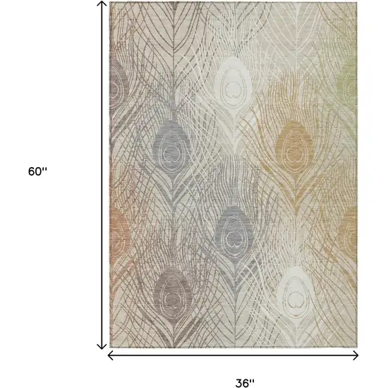 Beige Copper And Gray Floral Washable Indoor Outdoor Area Rug Photo 3