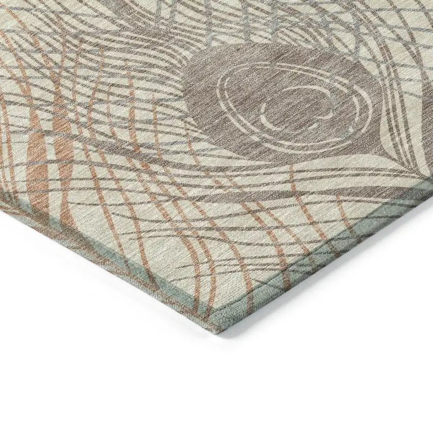 Beige Copper And Gray Floral Washable Indoor Outdoor Area Rug Photo 6