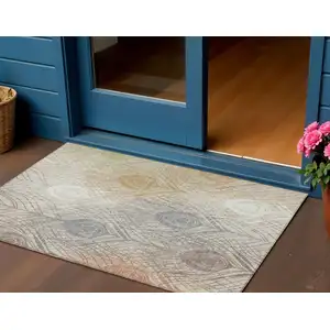 Photo of Beige Copper And Gray Floral Washable Indoor Outdoor Area Rug